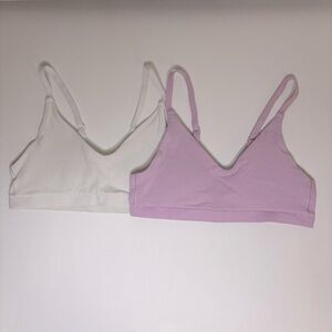 Athleta GIRL Just Right Adjustable Bra, Size Medium (8-10), Set of 2, white/pink